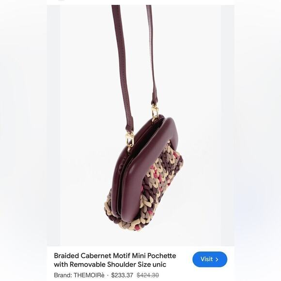 Chic Burgundy and Cream Woven Clutch - Picture 3 of 14